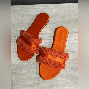 Orange Women's Slide Sandals Fringe Funky Size 8